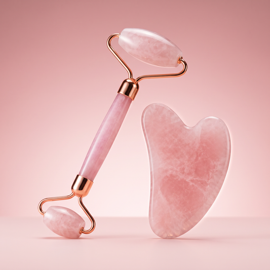 The Rose Quartz Set, angled studio shot on rose gradient
