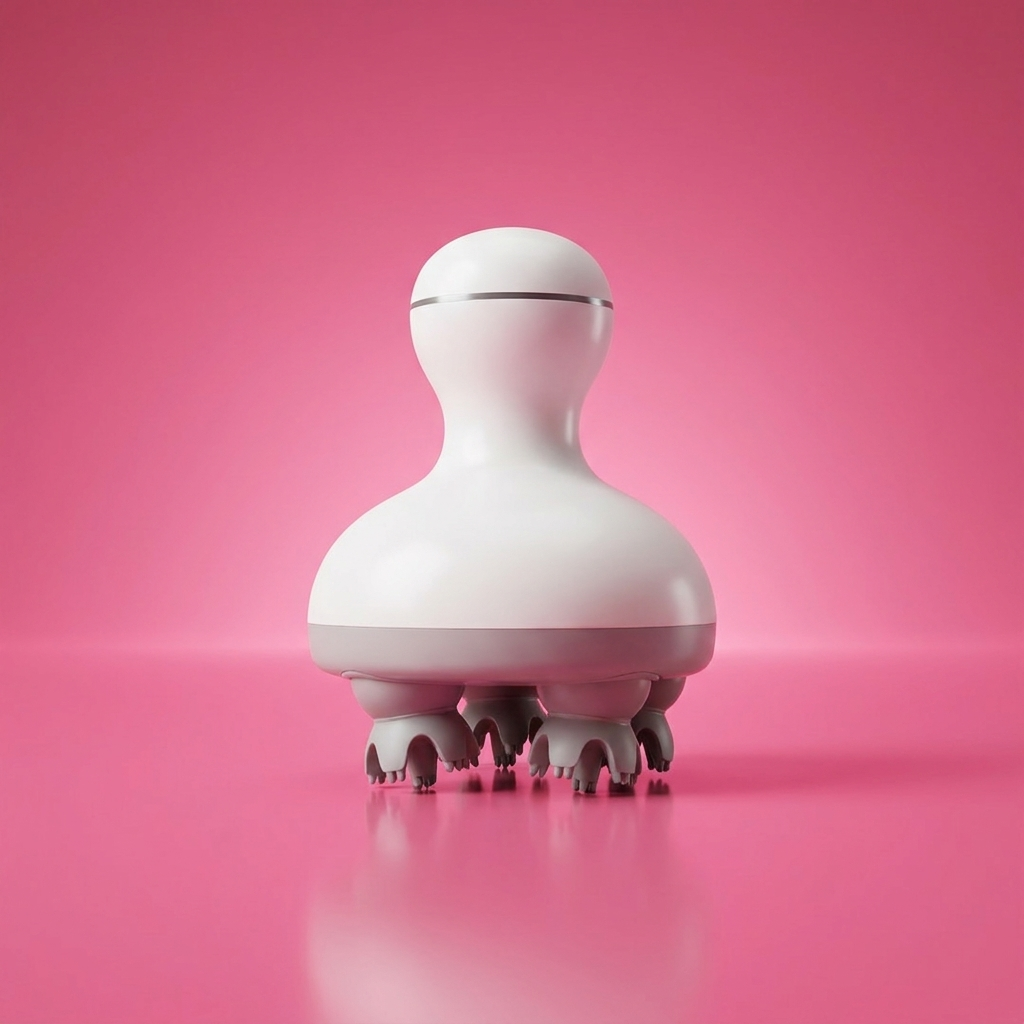 Smart Scalp Massager on hot pink studio background, front hero shot